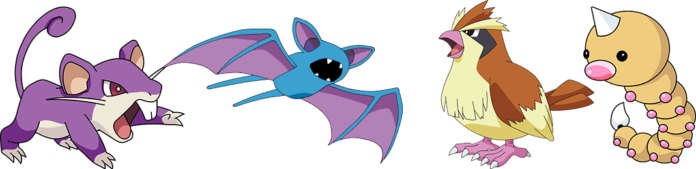 Zubat, Ratata, Pidyet, Weedle