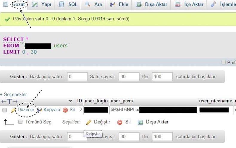 wordpress-admin-şifre-değiştirmek